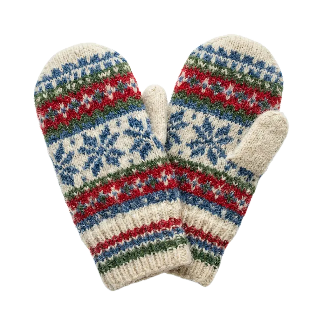 Knitted Winter Mittens with Nordic Pattern