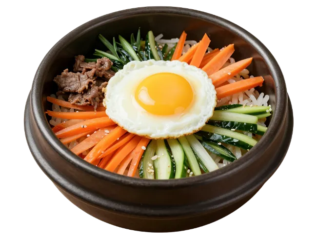 Korean Bibimbap Bowl with Fried Egg and Vegetables