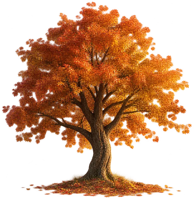 Large Autumn Tree with Vibrant Orange and Golden Leaves