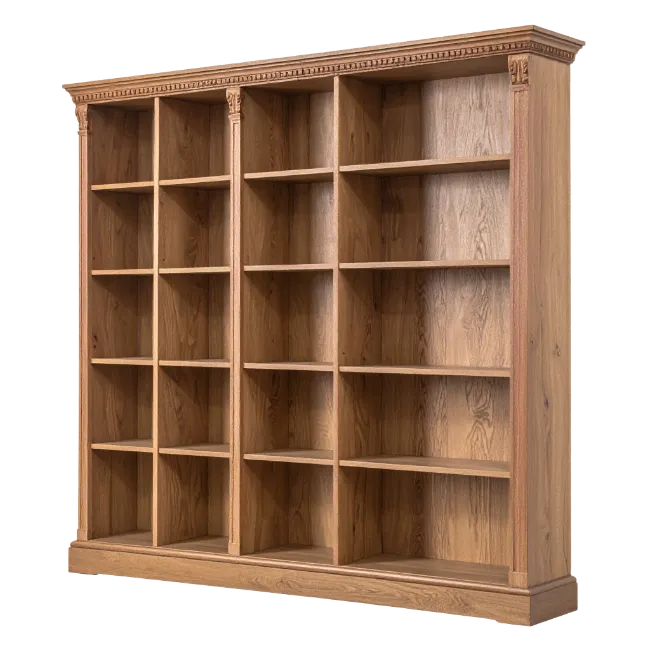 Large Wooden Bookcase With Multiple Shelves