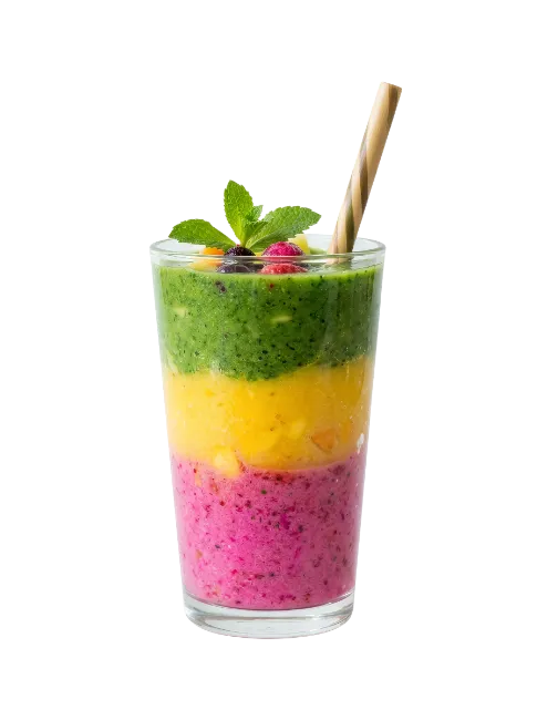 Layered Fruit Smoothie Glass with Straw