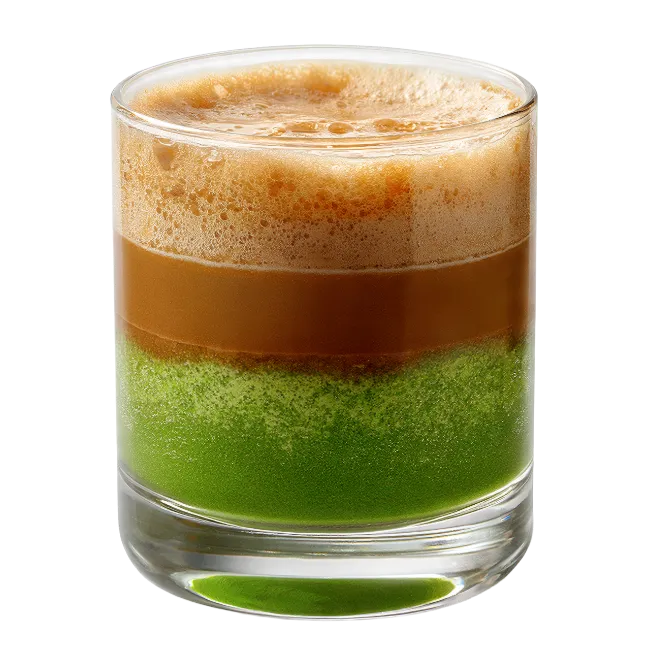 Layered Matcha Coffee Drink in Glass
