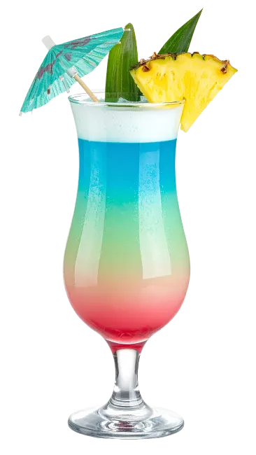 Layered Tropical Cocktail in Hurricane Glass