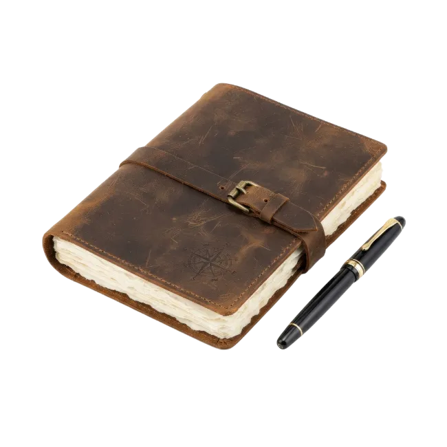 Leather Journal and Black Pen