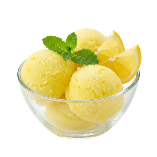 Lemon Sorbet in Glass Bowl with Mint