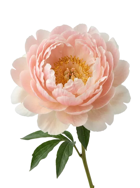 Light Pink Peony Flower with Green Leaves