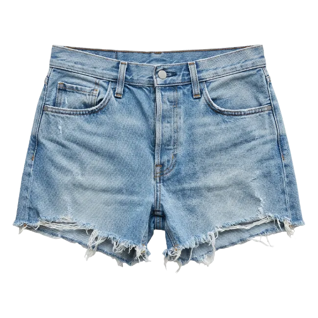 Light wash denim shorts with frayed hems