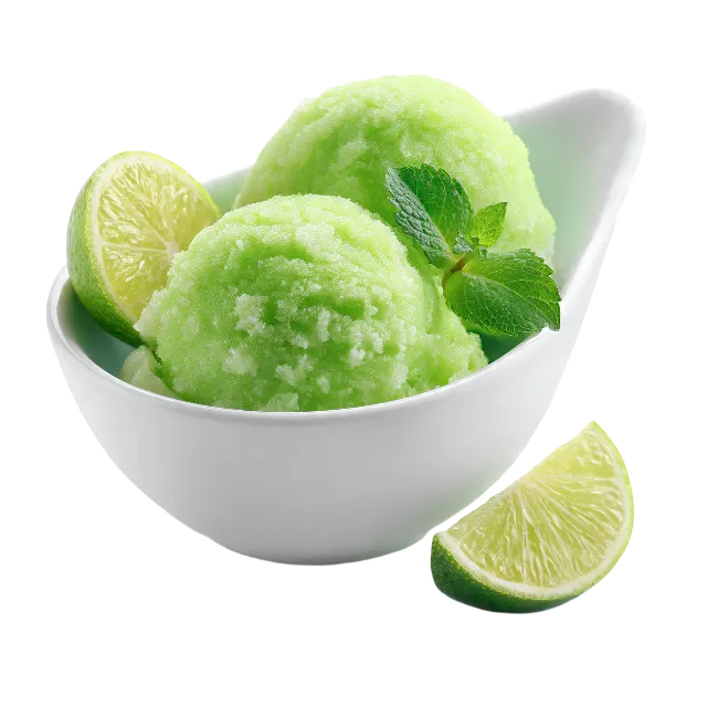 Lime Sorbet Scoops in White Bowl