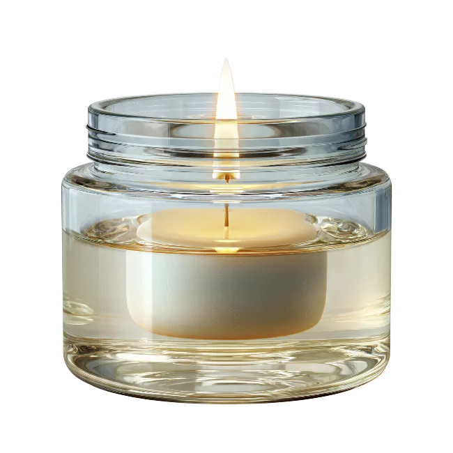 Lit Floating Candle in Glass Jar