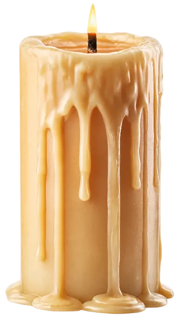 Lit Pillar Candle with Dripping Wax
