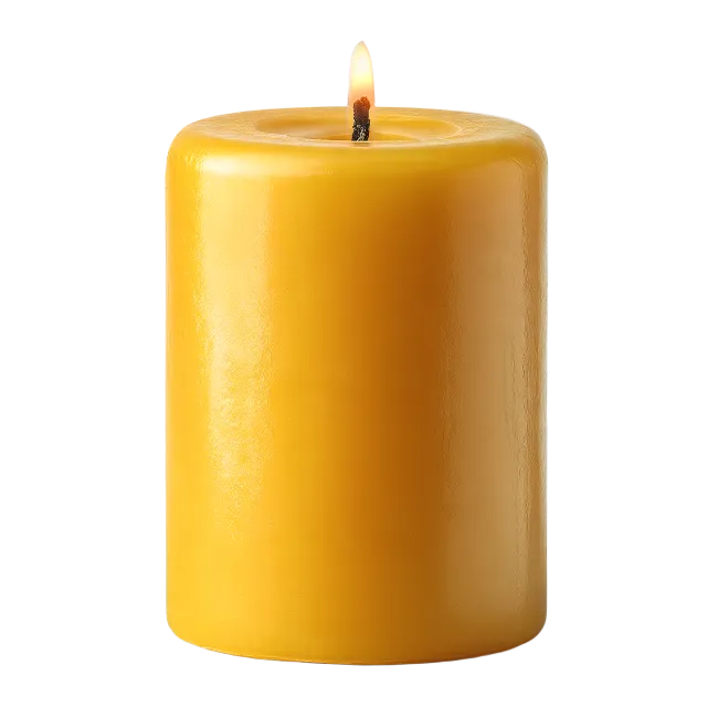 Lit Yellow Pillar Candle