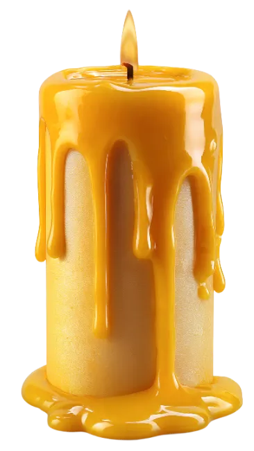 Lit Yellow Wax Candle with Dripping Wax