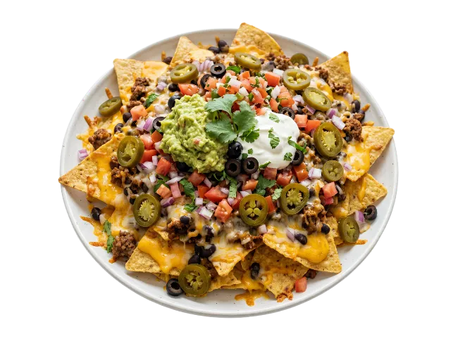 Loaded Nachos Supreme with Guacamole and Cheese