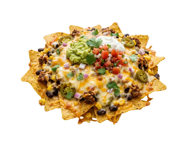 Loaded Nachos with Melted Cheese and Guacamole
