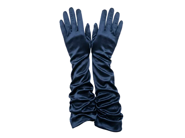 Long Blue Satin Evening Gloves