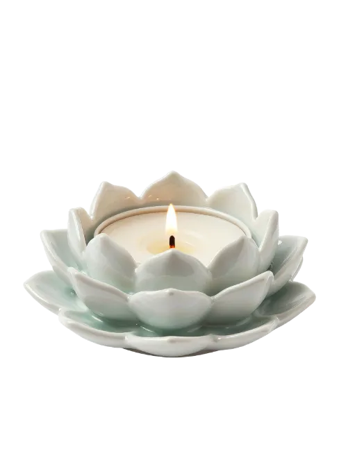 Lotus Flower Ceramic Candle Holder with Lit Tealight