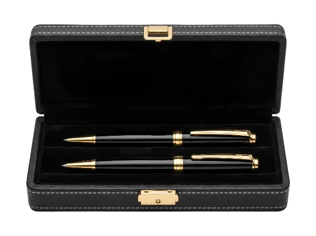 Luxury Black Pen Set in Leather Case
