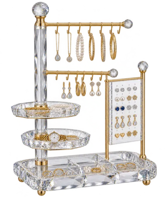 Luxury Crystal Jewelry Stand with Gold Accents