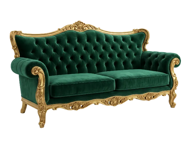 Luxury Green Velvet Sofa with Gold Trim