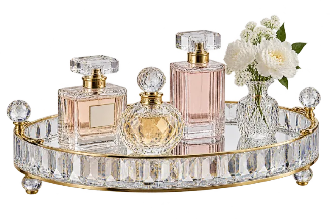 Luxury Perfume Bottles on Mirrored Tray