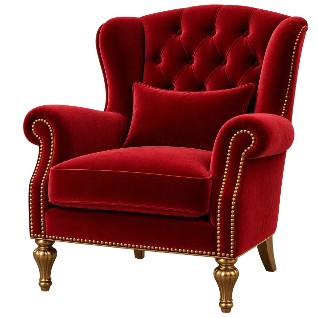 Luxury Red Velvet Armchair with Gold Studs