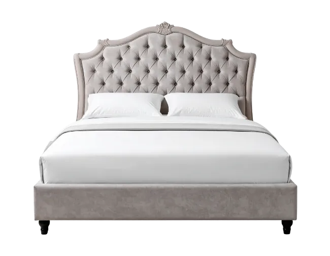 Luxury Tufted Headboard Bed with White Linens