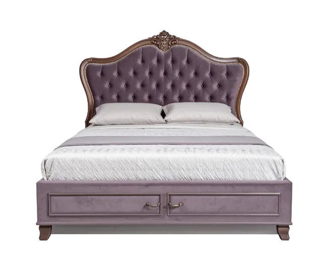 Luxury Tufted Wooden Bed with Pillows