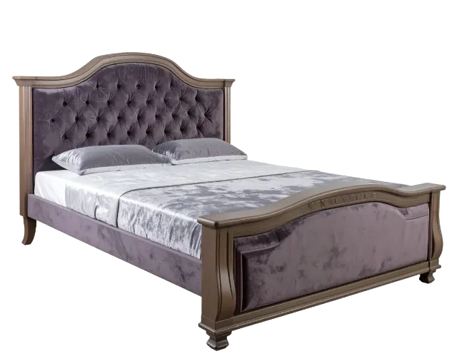 Luxury Tufted Wooden Bed with Purple Velvet Upholstery