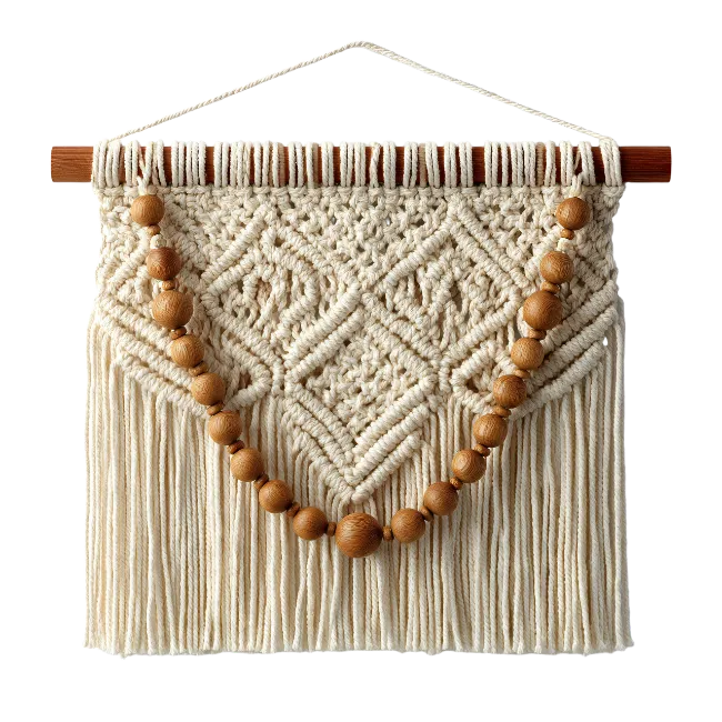 Macrame Wall Hanging with Wooden Beads