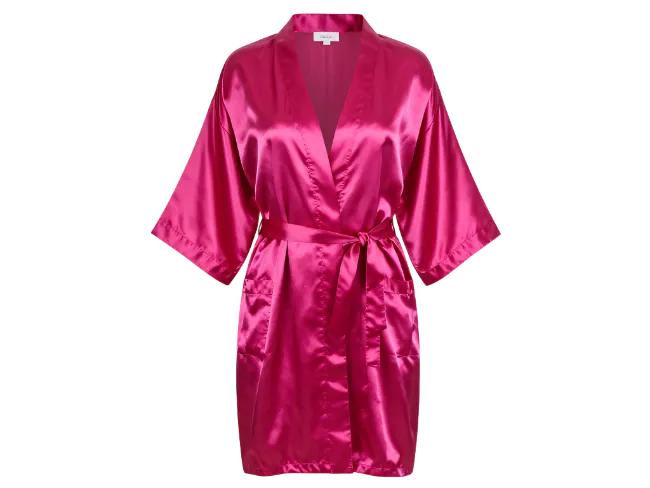 Magenta Satin Kimono Robe