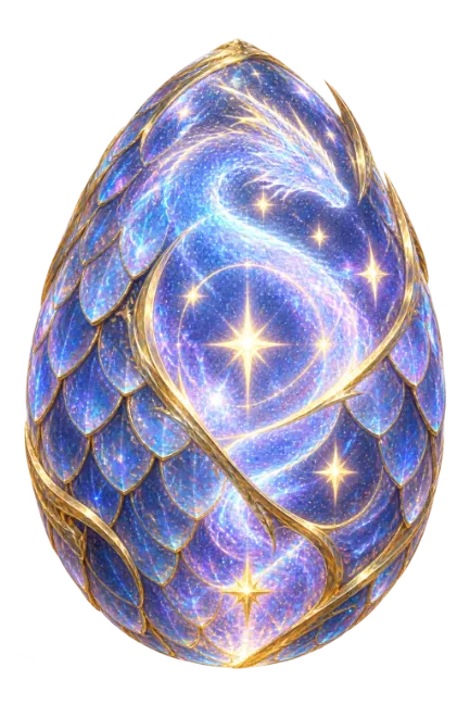 Magical Blue Dragon Egg with Golden Accents