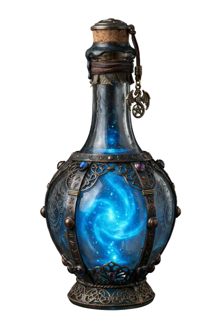 Magical Blue Potion Bottle with Glowing Swirl