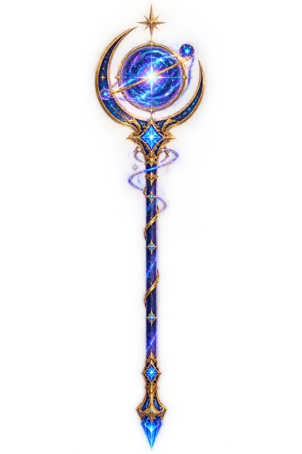 Magical Cosmic Staff with Blue Celestial Orb