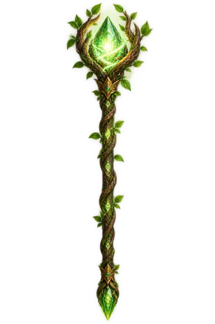 Magical Glowing Green Crystal Staff