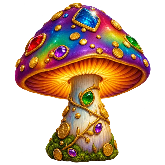 Magical Glowing Mushroom Decorated With Jewels