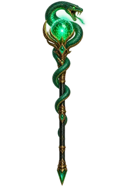 Magical Green Snake Staff with Glowing Orb