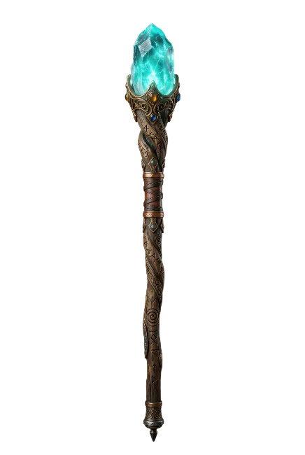 Magical Staff with Glowing Cyan Crystal
