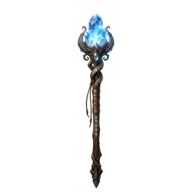Magical Wooden Staff with Glowing Blue Crystal