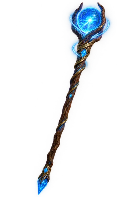 Magical Wooden Staff with Glowing Blue Crystal Orb