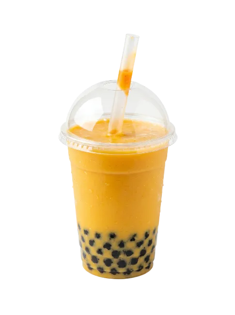 Mango Bubble Tea in Plastic Cup with Straw
