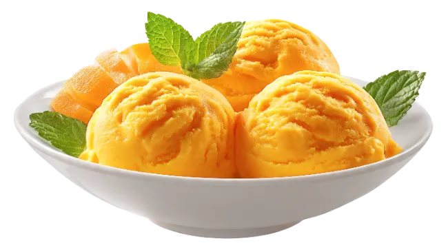 Mango Ice Cream Bowl with Mint Leaves