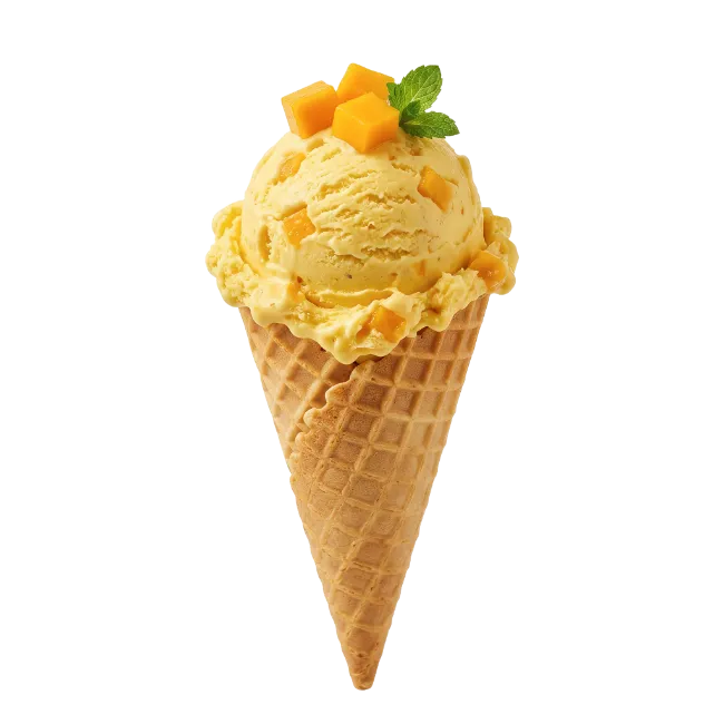 Mango Ice Cream Cone with Fresh Fruit