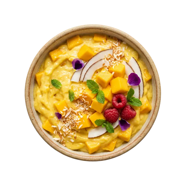 Mango Smoothie Bowl with Fresh Fruit and Coconut