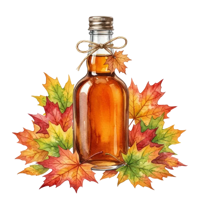 Maple Syrup Bottle with Autumn Leaves