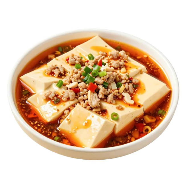 Mapo Tofu in White Bowl