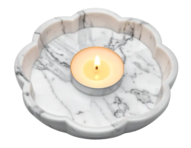 Marble Candle Holder with Lit Tealight