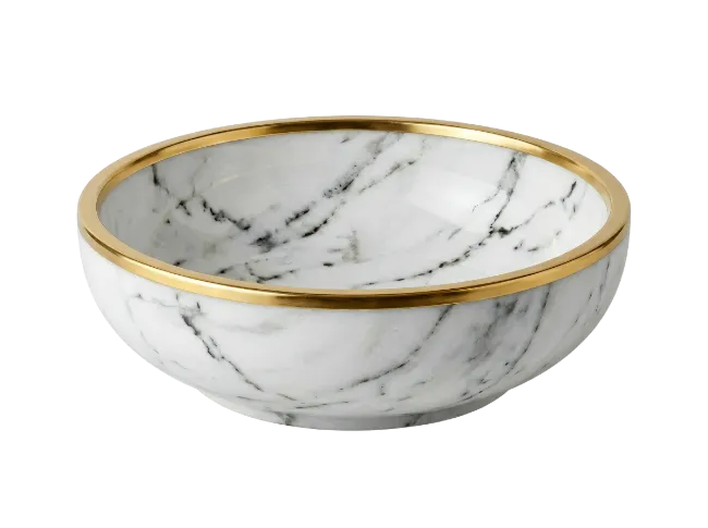 Marble Pattern Ceramic Bowl With Gold Rim