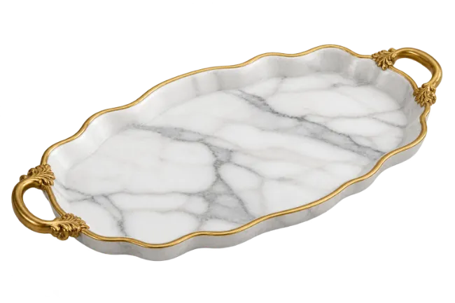 Marble Serving Tray with Golden Handles