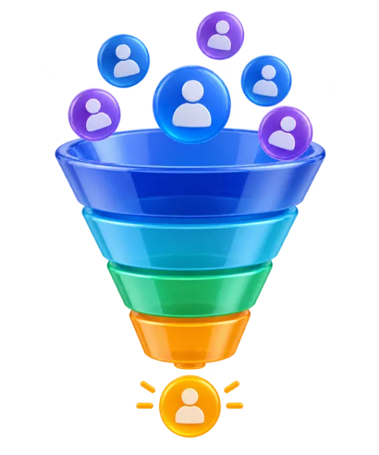Marketing Sales Funnel with User Conversion Icons