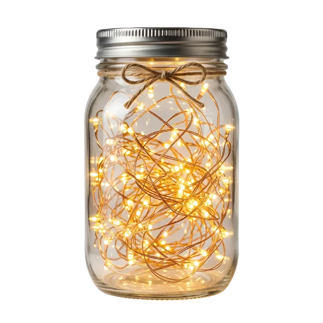 Mason jar with glowing fairy lights